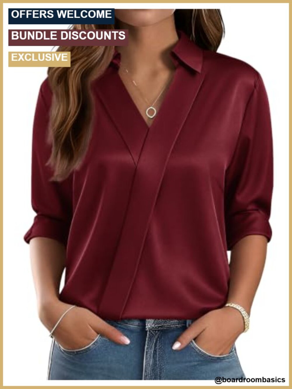 Dressy V Neck Satin Blouse Long Sleeve Silk Top